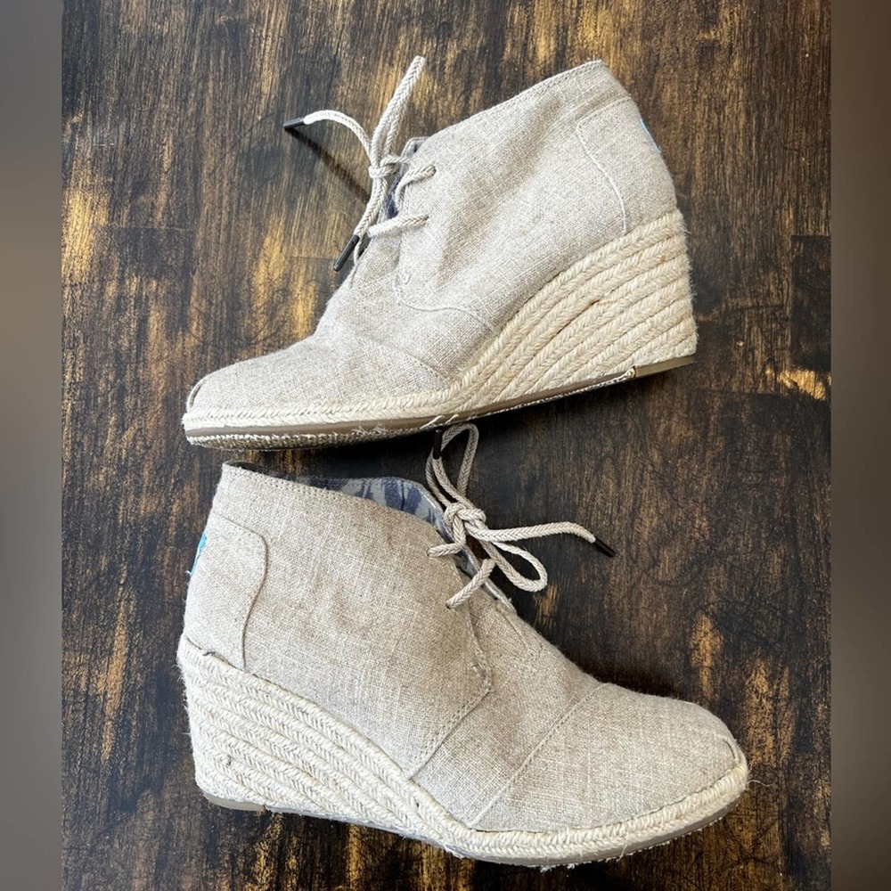 Toms Whisper Desert Wedge Burlap Suede Espadrille Ankle Boots women’s Size 9.5